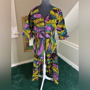 Ray Darten 1X African Print Hi Low Zip Front Peplum Jacket Top